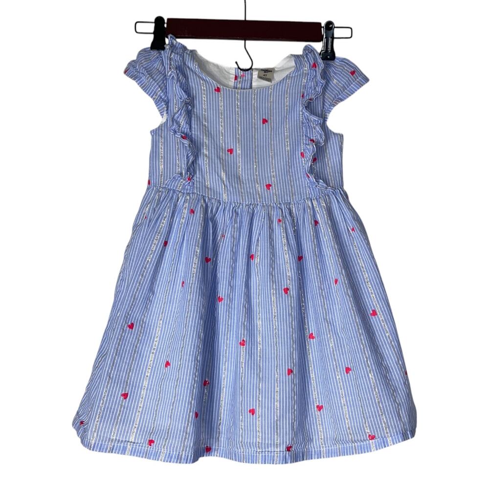 OshKosh B'gosh Dress Girls 4T Striped Ruffle Heart Print Valentines Day Cute